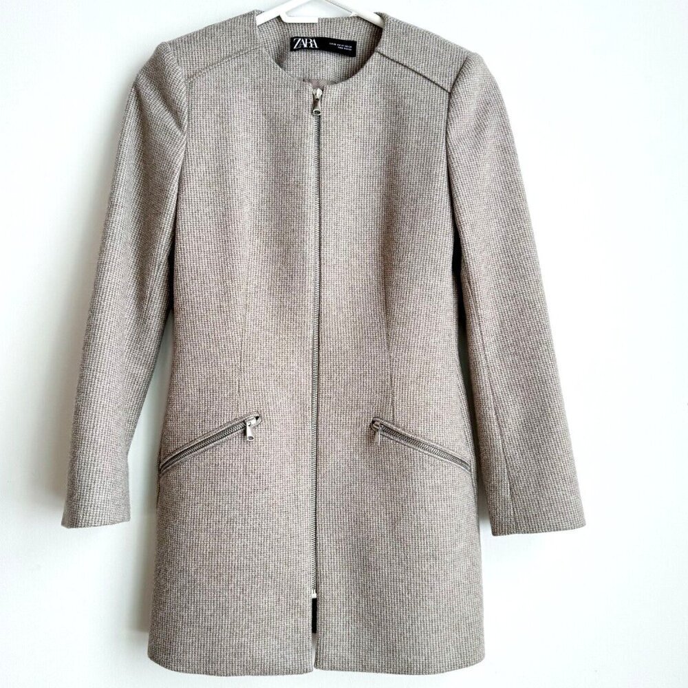 Zara made in Spain Micro Check Wool Blend Zip Blazer XS